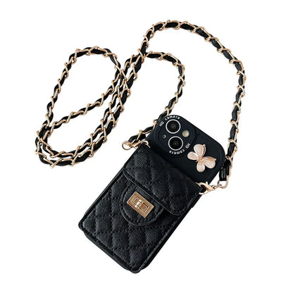 Wallet Card Holder Butterfly Crossbody iPhone Case Chain Strap Cover