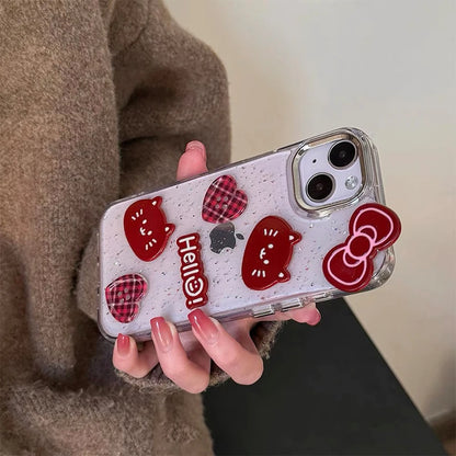 Cute 3D Kitten Bow iPhone Case with Screen Protector Soft TPU Cover