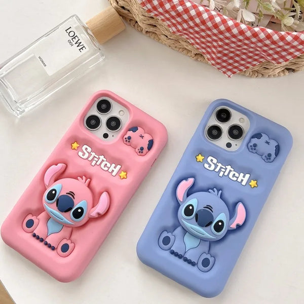 Cute 3D Stitch iPhone Case with Head Grip Soft Silicone Cover