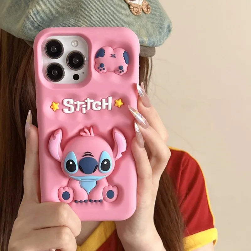 Cute 3D Stitch iPhone Case with Head Grip Soft Silicone Cover