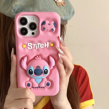 Cute 3D Stitch iPhone Case with Head Grip Soft Silicone Cover