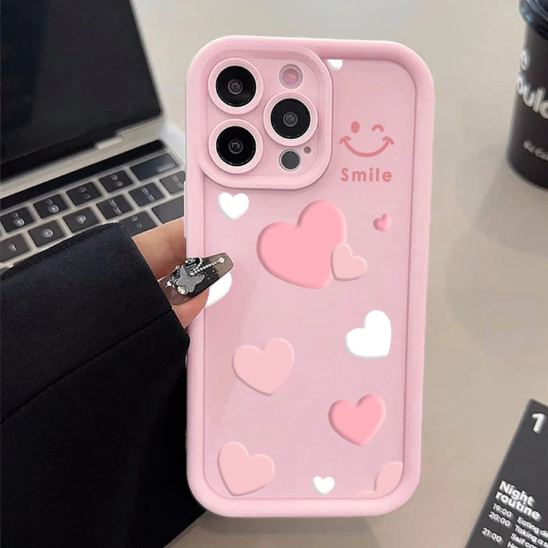 Pink Heart Smiley iPhone Case Cute Printed Soft Silicone Cover