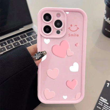 Pink Heart Smiley iPhone Case Cute Printed Soft Silicone Cover