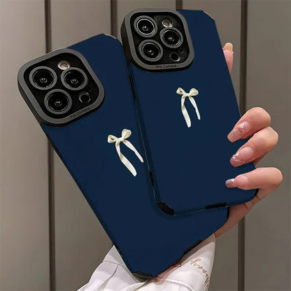 Navy Blue Bow Matte iPhone Case Shockproof Protective Cover