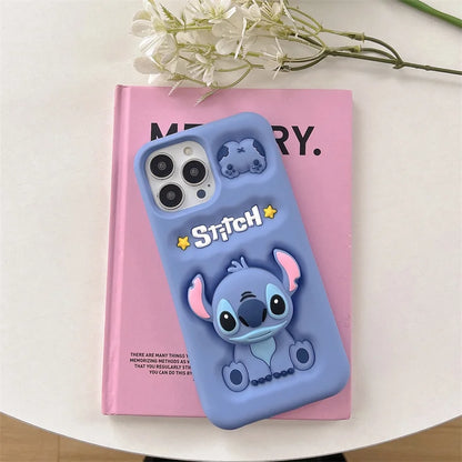 Cute 3D Stitch iPhone Case with Head Grip Soft Silicone Cover