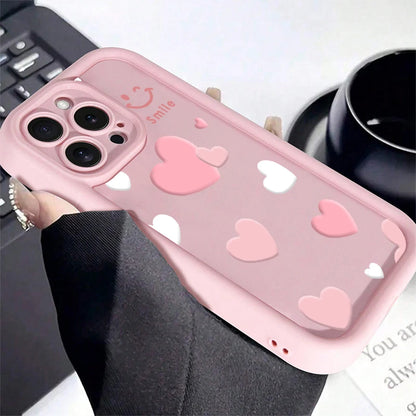 Pink Heart Smiley iPhone Case Cute Printed Soft Silicone Cover