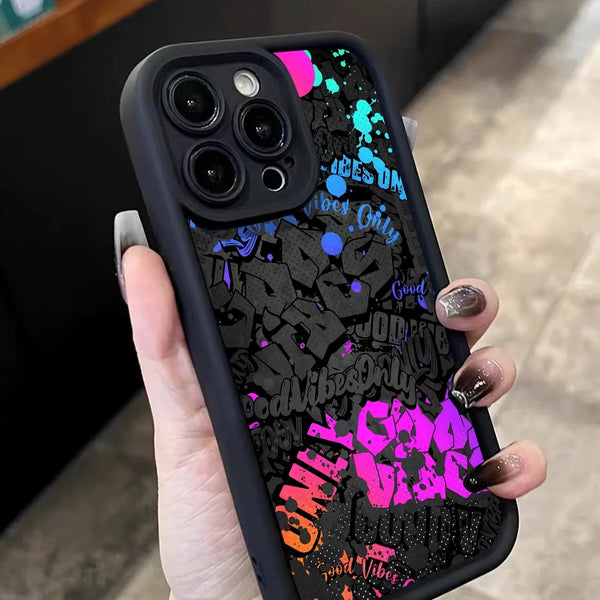 Black Graffiti Pattern iPhone Case Soft Silicone Shockproof Cover