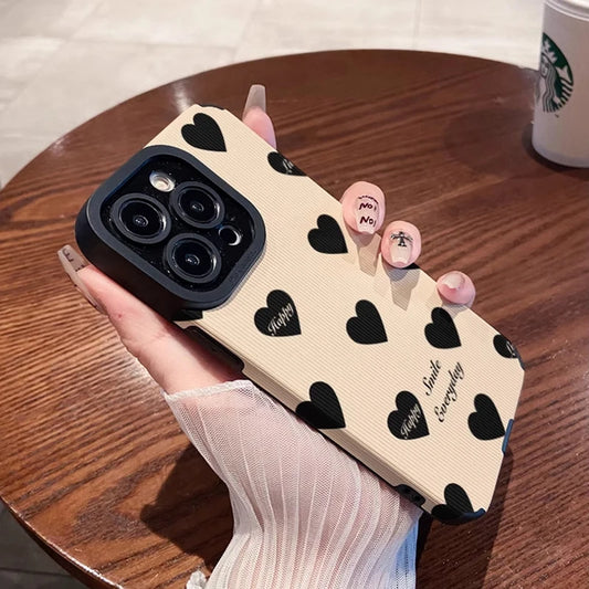 Love Heart Silicone Leather iPhone Case Stylish Shockproof Cover