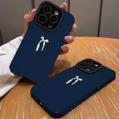Navy Blue Bow Matte iPhone Case Shockproof Protective Cover