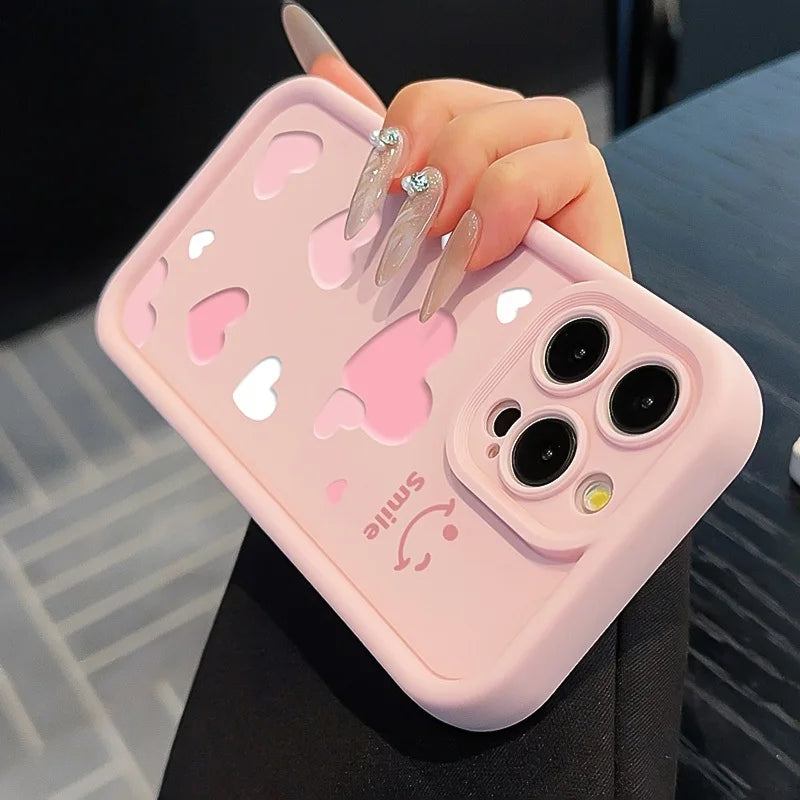 Pink Heart Smiley iPhone Case Cute Printed Soft Silicone Cover