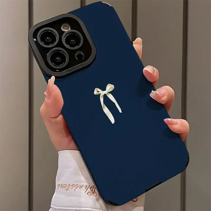 Navy Blue Bow Matte iPhone Case Shockproof Protective Cover