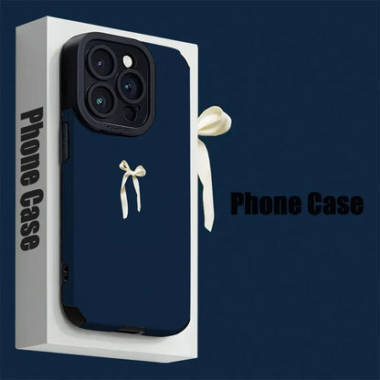Navy Blue Bow Matte iPhone Case Shockproof Protective Cover