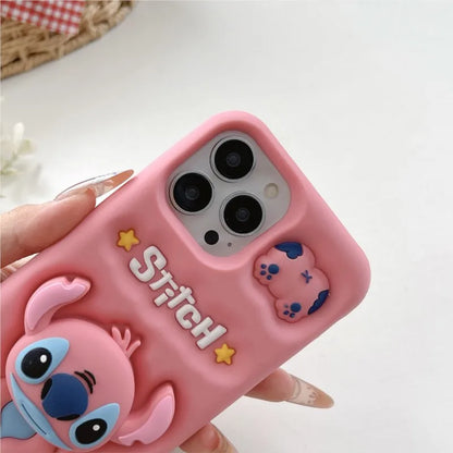 Cute 3D Stitch iPhone Case with Head Grip Soft Silicone Cover