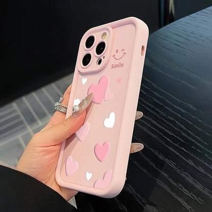 Pink Heart Smiley iPhone Case Cute Printed Soft Silicone Cover