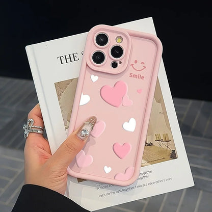 Pink Heart Smiley iPhone Case Cute Printed Soft Silicone Cover