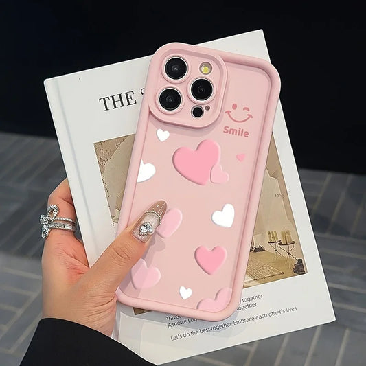 Pink Heart Smiley iPhone Case Cute Printed Soft Silicone Cover