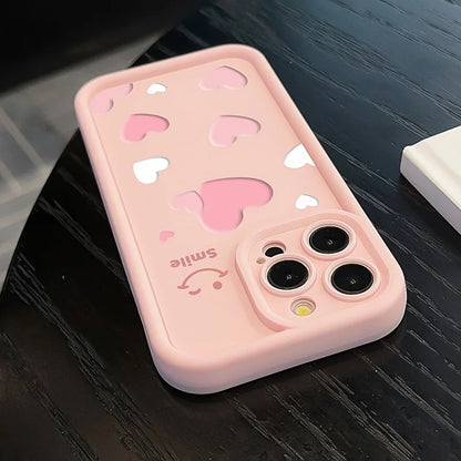 Pink Heart Smiley iPhone Case Cute Printed Soft Silicone Cover