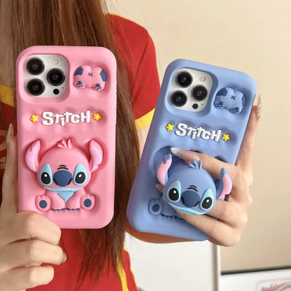 Cute 3D Stitch iPhone Case with Head Grip Soft Silicone Cover