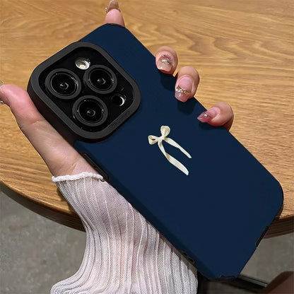Navy Blue Bow Matte iPhone Case Shockproof Protective Cover