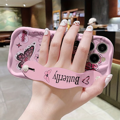 Cream Strap Pink Butterfly iPhone Case Shockproof Cover