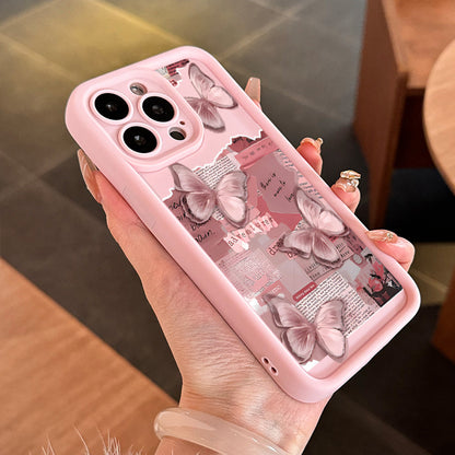Pink Butterfly Painted iPhone Case Cute Shockproof Cover