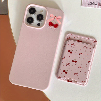 Pink Lychee Cherry Card Holder iPhone Case Shockproof Cover