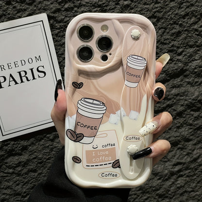 Coffee-Themed Wristband Phone Case Shockproof Protective Cover