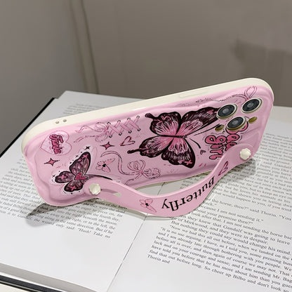 Cream Strap Pink Butterfly iPhone Case Shockproof Cover