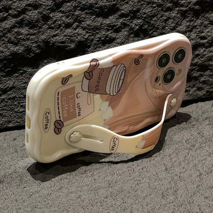 Coffee-Themed Wristband Phone Case Shockproof Protective Cover