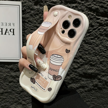 Coffee-Themed Wristband Phone Case Shockproof Protective Cover