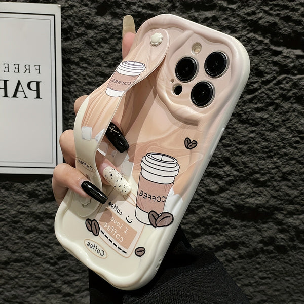 Coffee-Themed Wristband Phone Case Shockproof Protective Cover
