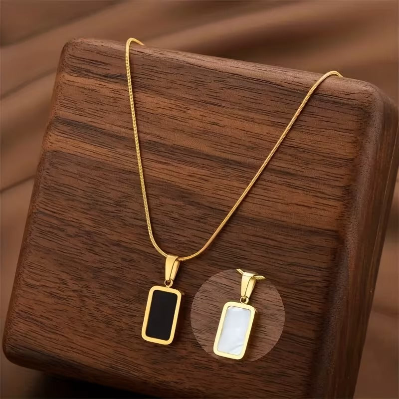 Double Color Rectangle Pendant Necklace