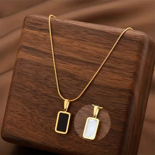 Double Color Rectangle Pendant Necklace