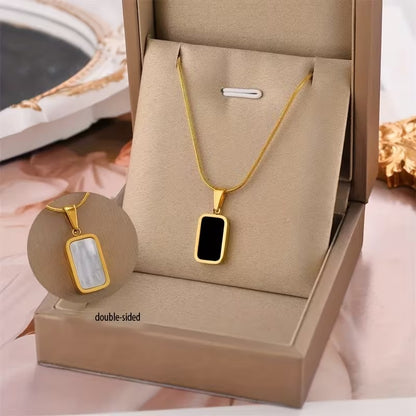 Double Color Rectangle Pendant Necklace