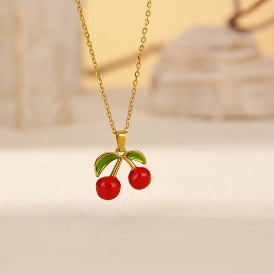 Cherry Pendant Necklace With Earrings