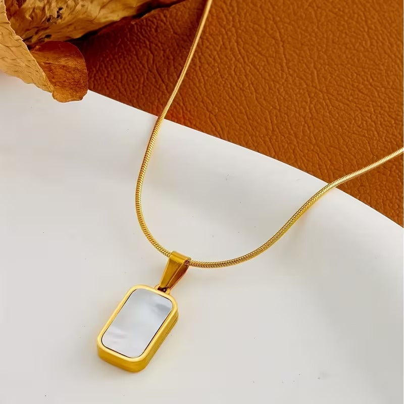 Double Color Rectangle Pendant Necklace