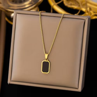 Double Color Rectangle Pendant Necklace