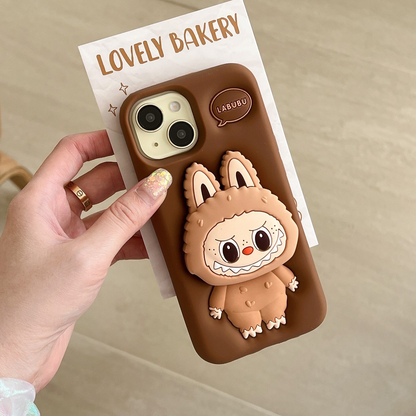 Cute 3D Labubu Cartoon Brown iPhone Case Shockproof Cover