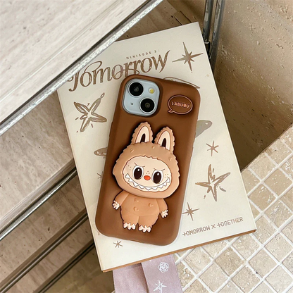 Cute 3D Labubu Cartoon Brown iPhone Case Shockproof Cover