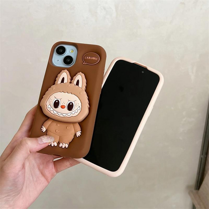 Cute 3D Labubu Cartoon Brown iPhone Case Shockproof Cover