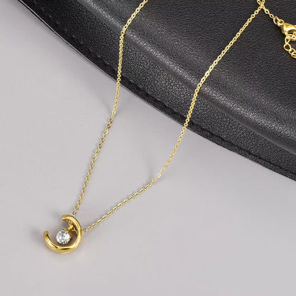 Crescent Moon Crystal Pendant Necklace