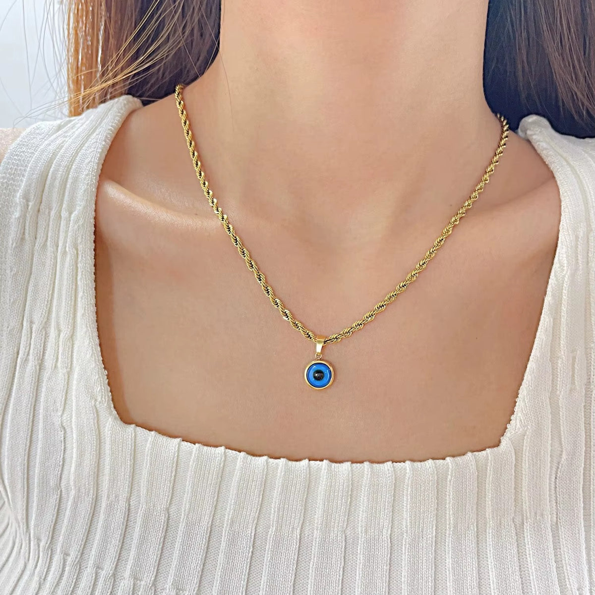Blue Evil Eye Pendant Necklace