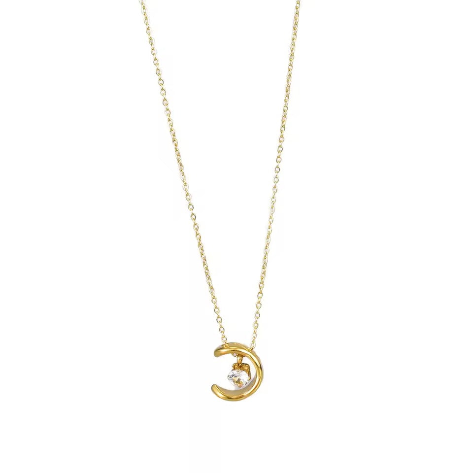 Crescent Moon Crystal Pendant Necklace