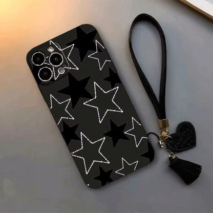 Black Polka Dot Star iPhone Case with Hand Strap Shockproof Cover