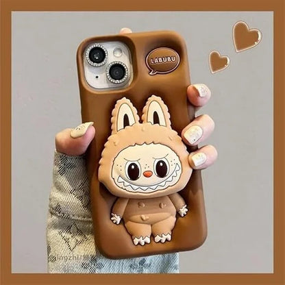 Cute 3D Labubu Cartoon Brown iPhone Case Shockproof Cover