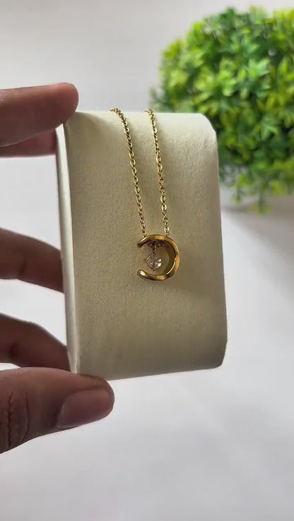 Crescent Moon Crystal Pendant Necklace
